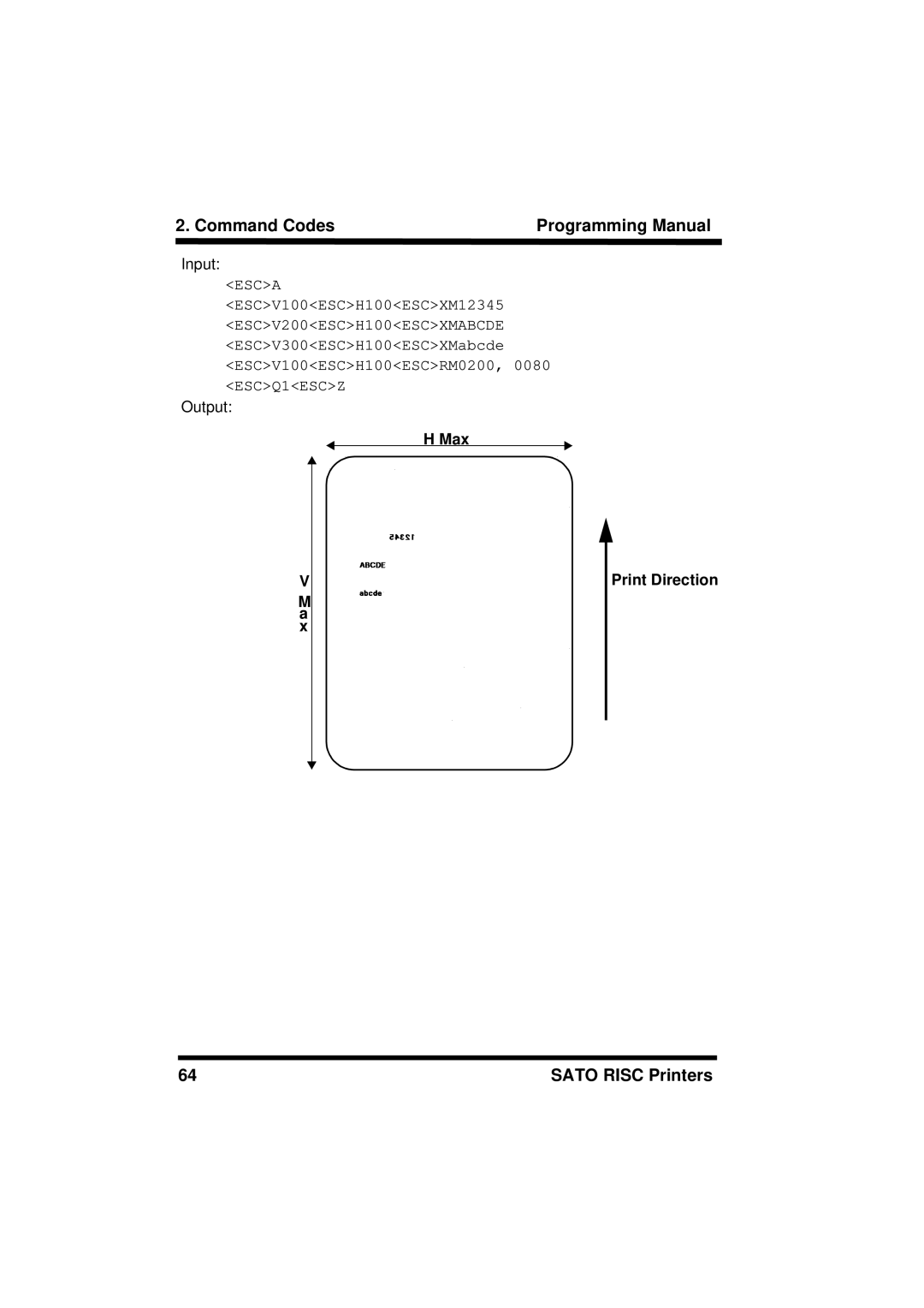 SATO XL400/410, M8460S, M8490S, M-8400RV, M8485S, M8459S, CL408/412, CL608/612 manual Max Print Direction 