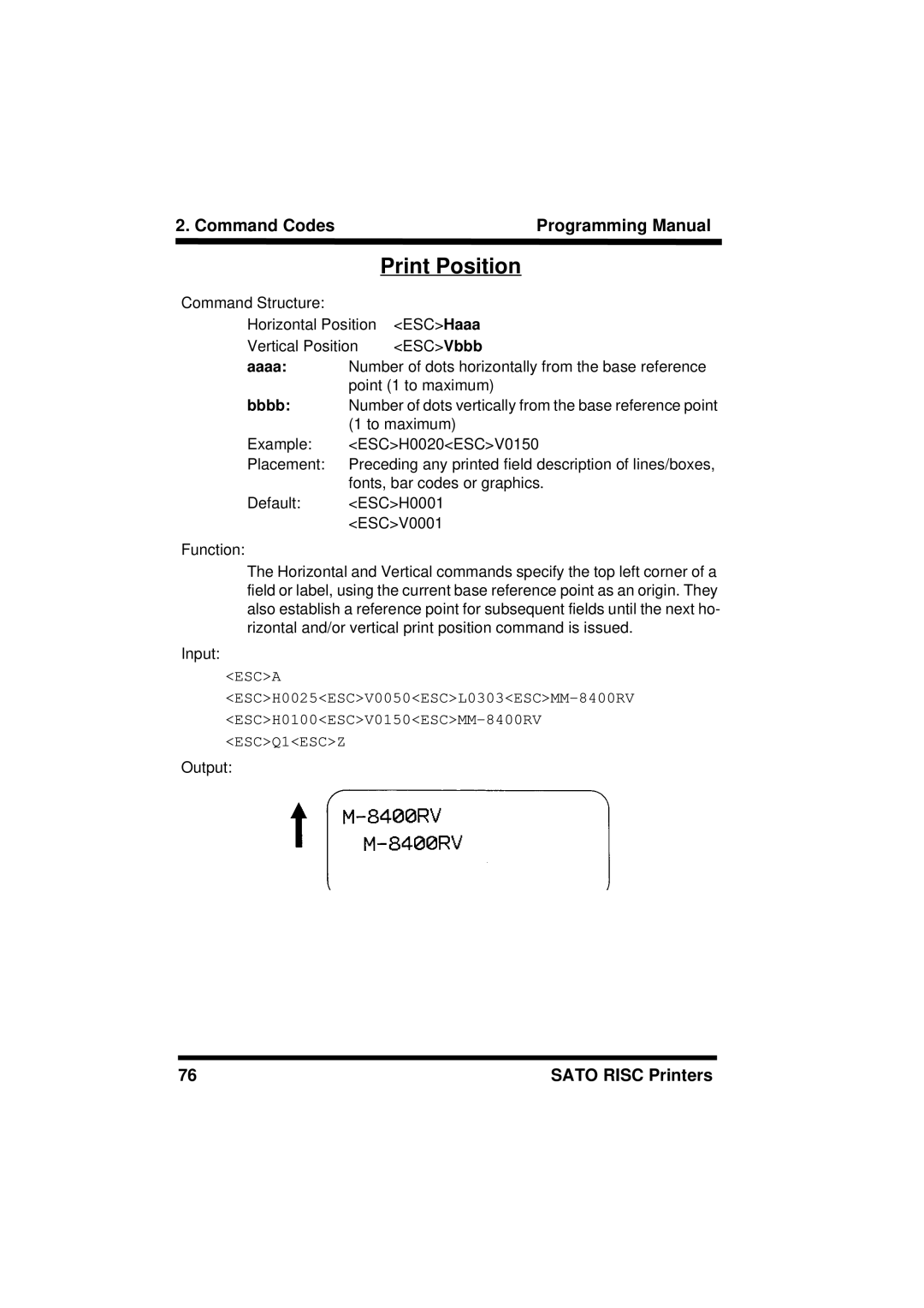 SATO M8485S, XL400/410, M8460S, M8490S, M-8400RV, M8459S, CL408/412, CL608/612 manual Print Position 