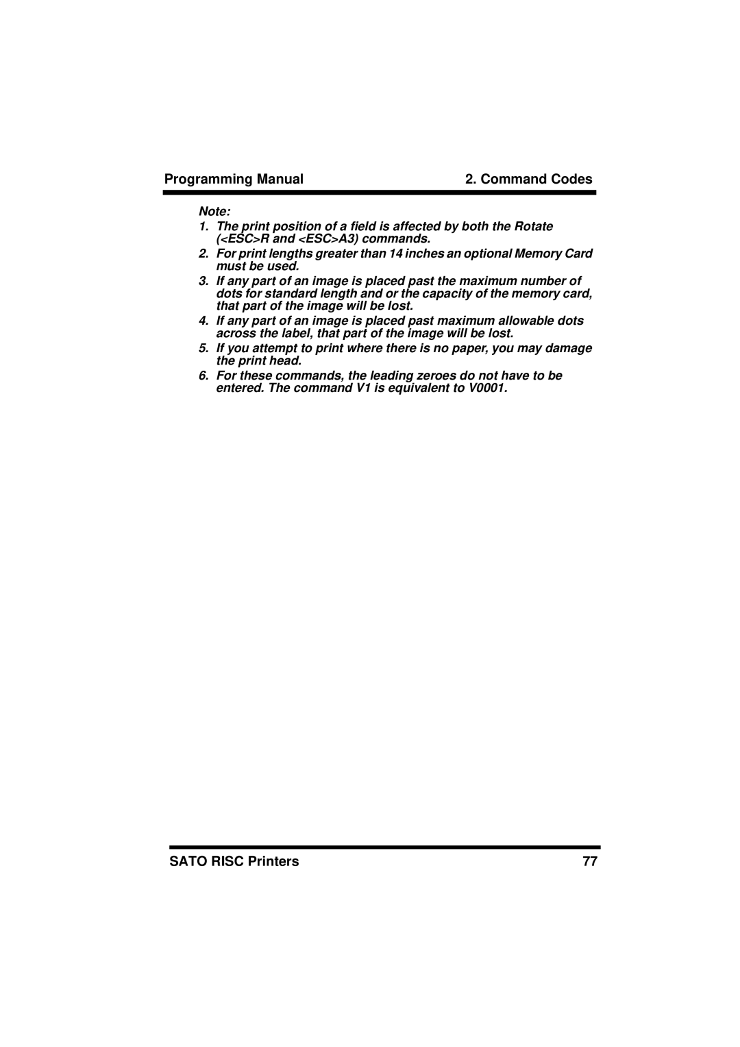 SATO M8459S, XL400/410, M8460S, M8490S, M-8400RV, M8485S, CL408/412, CL608/612 manual Programming Manual Command Codes 