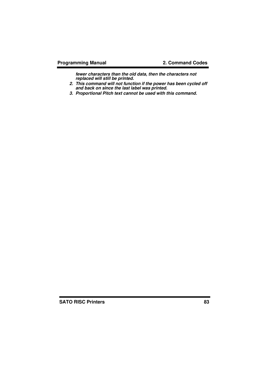 SATO M-8400RV, XL400/410, M8460S, M8490S, M8485S, M8459S, CL408/412, CL608/612 manual Programming Manual Command Codes 