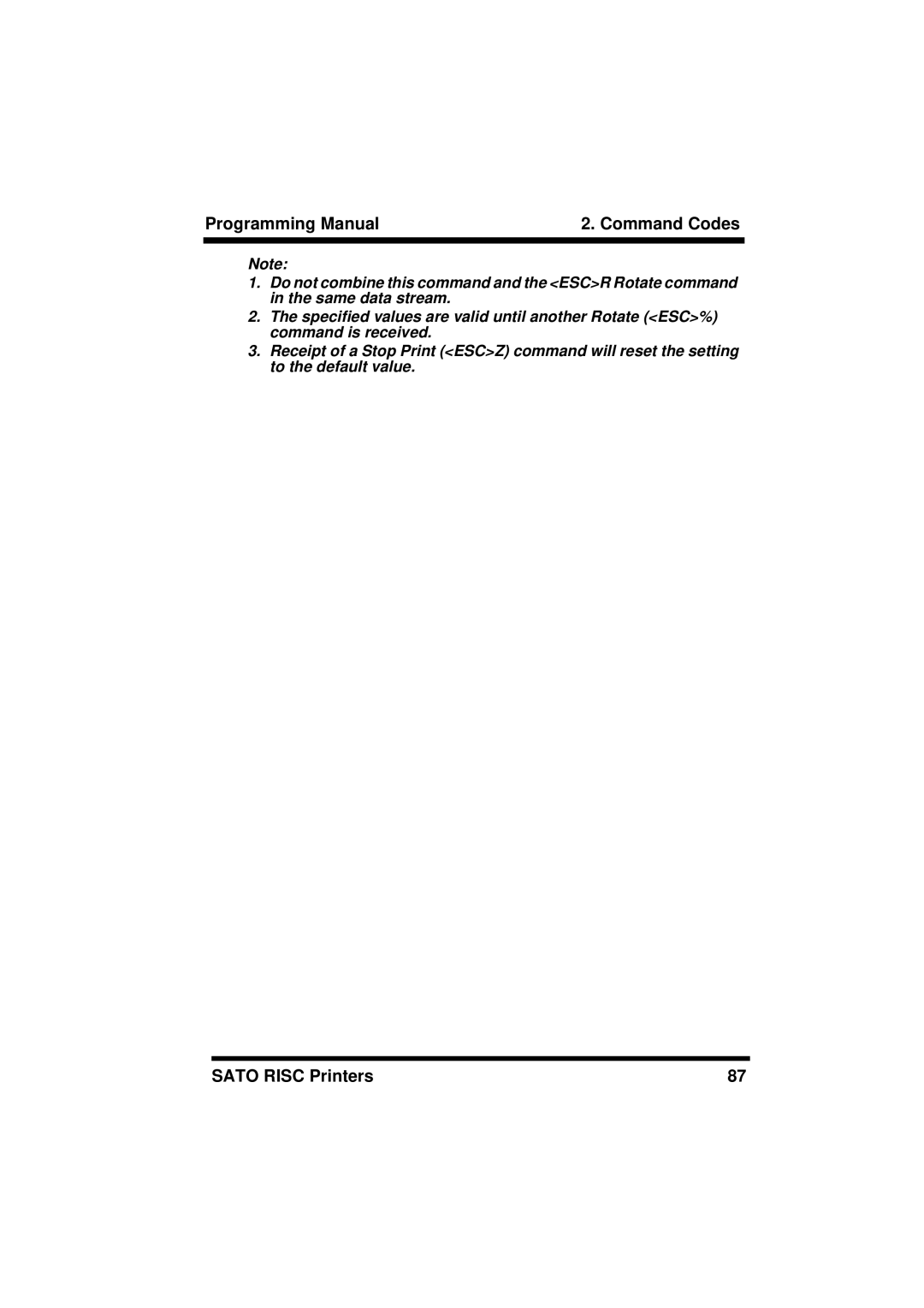 SATO CL608/612, XL400/410, M8460S, M8490S, M-8400RV, M8485S, M8459S, CL408/412 manual Programming Manual Command Codes 