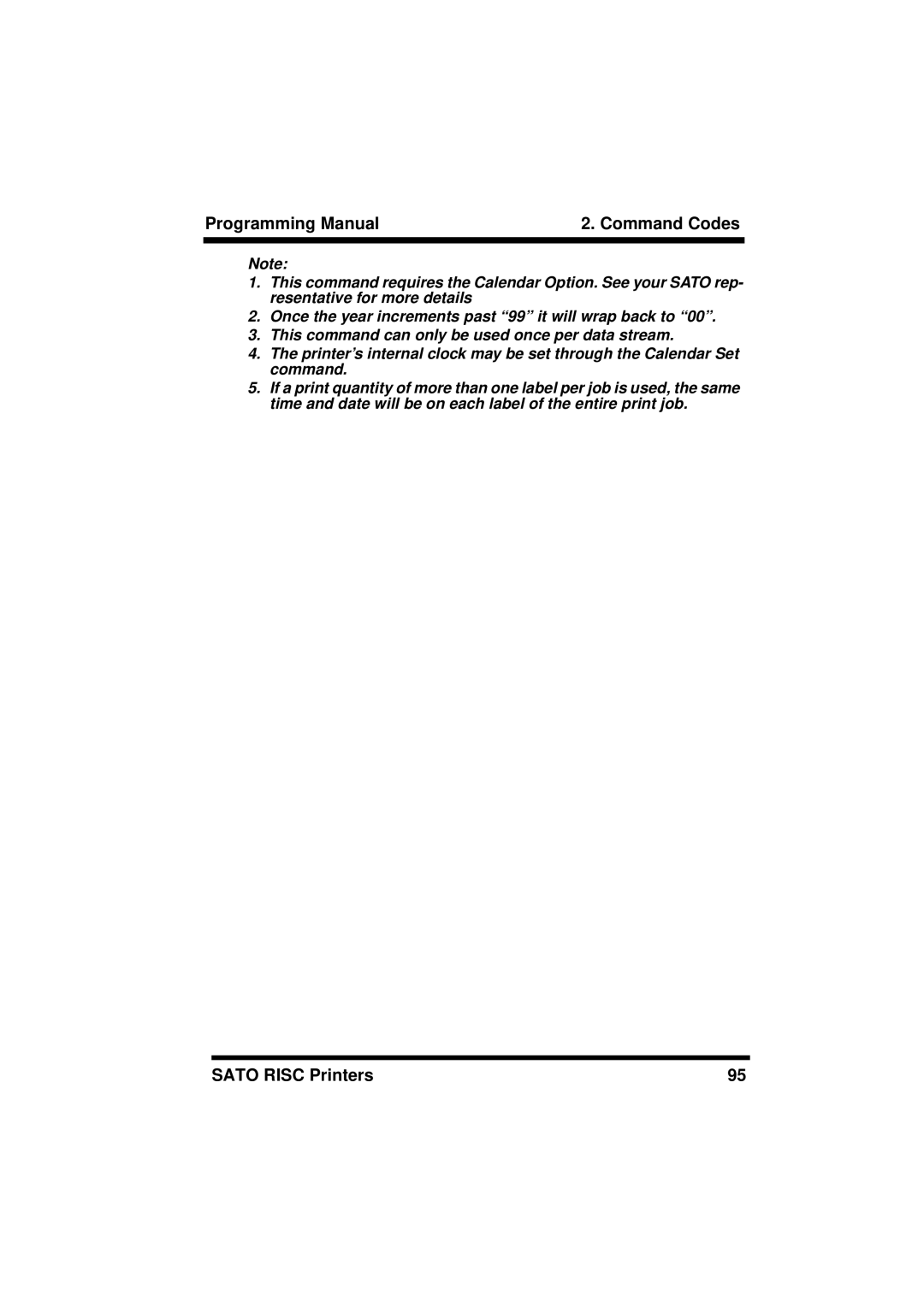 SATO CL608/612, XL400/410, M8460S, M8490S, M-8400RV, M8485S, M8459S, CL408/412 manual Programming Manual Command Codes 