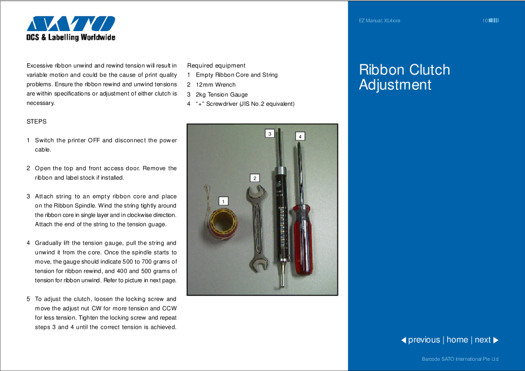 SATO XL4xxe manual Ribbon Clutch Adjustment, Steps 