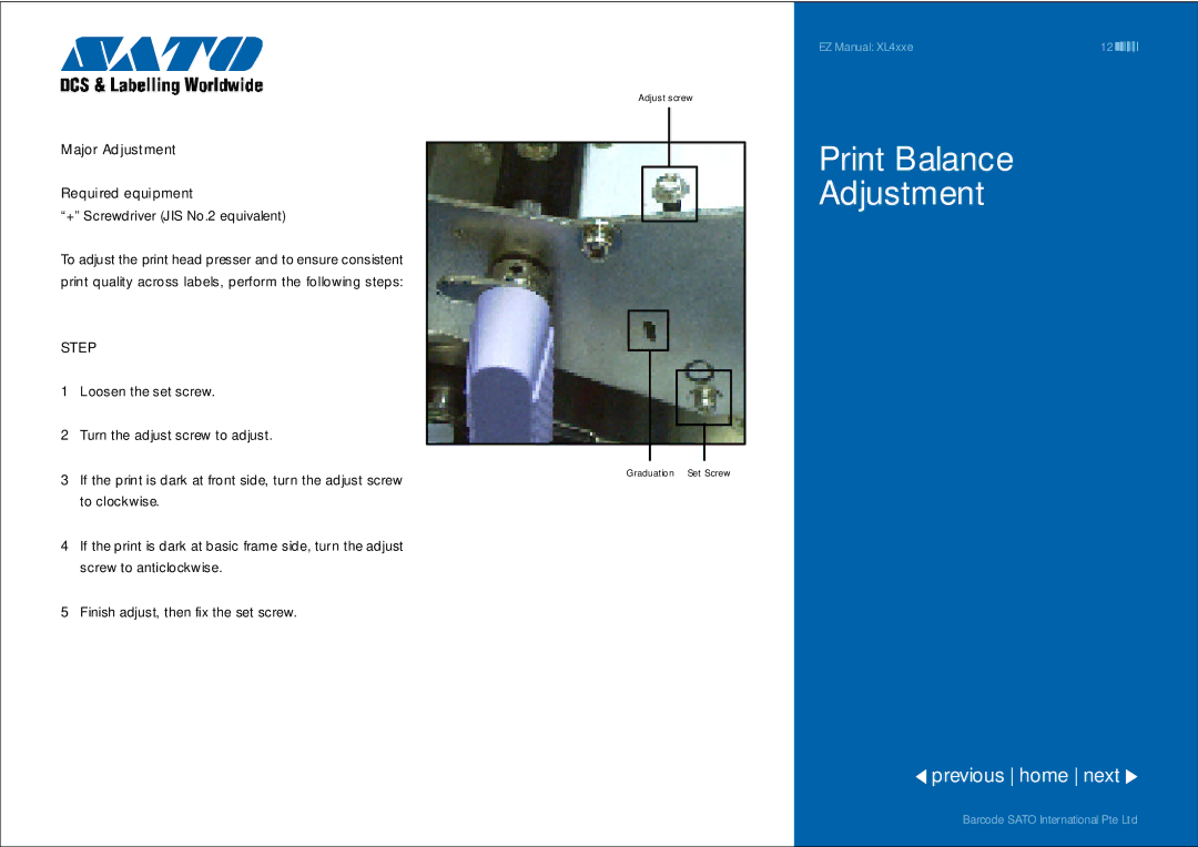 SATO XL4xxe manual Print Balance Adjustment, Step 