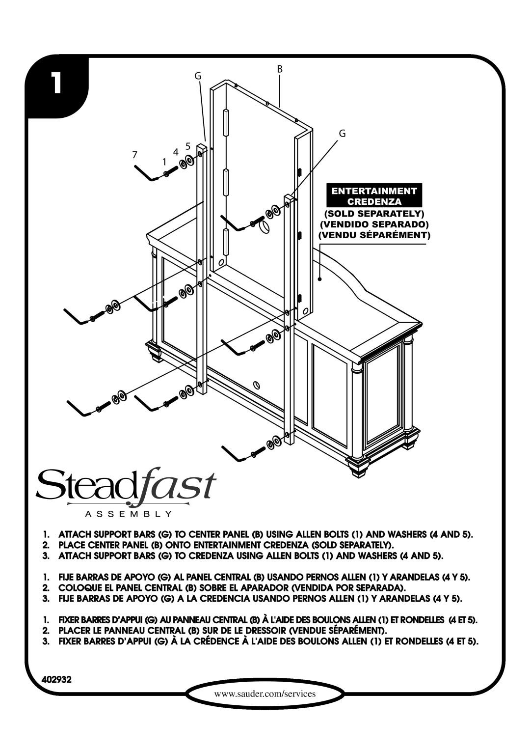 Sauder 402932 manual Entertainment Credenza 