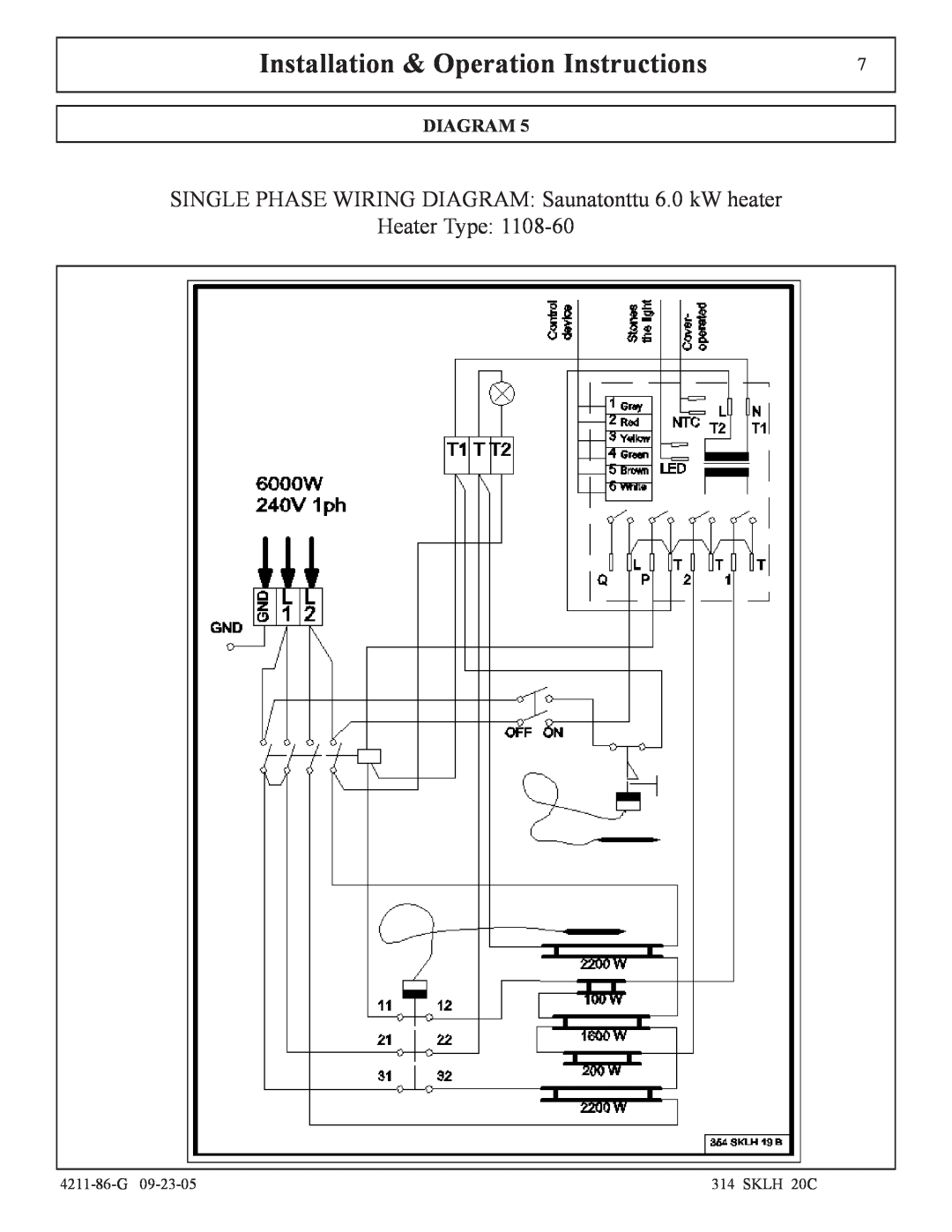 Saunatec 1108-24, 1108-60, 1108-46 manual Heater Type, Installation & Operation Instructions, Diagram 