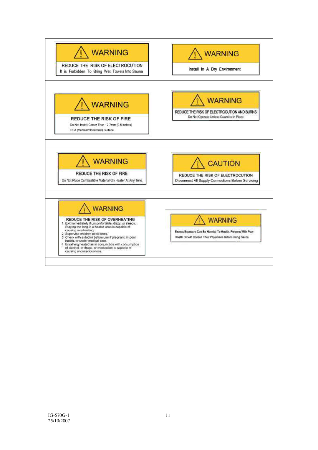 Saunatec instruction manual IG-570G-1 25/10/2007 