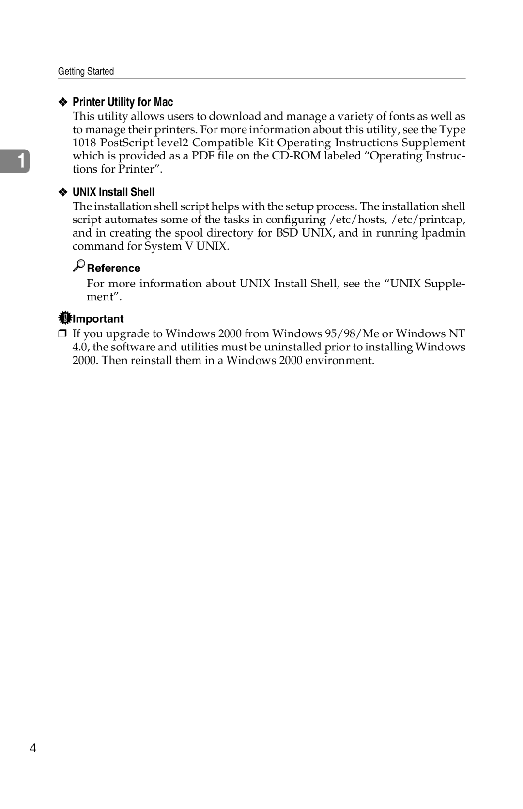 Savin 1013 operating instructions Printer Utility for Mac, Unix Install Shell 