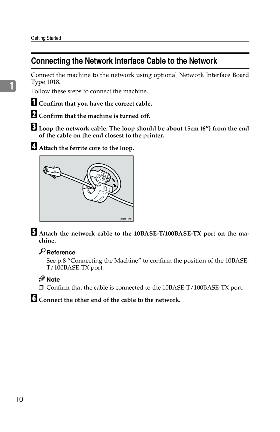 Savin 1013 operating instructions Connecting the Network Interface Cable to the Network 