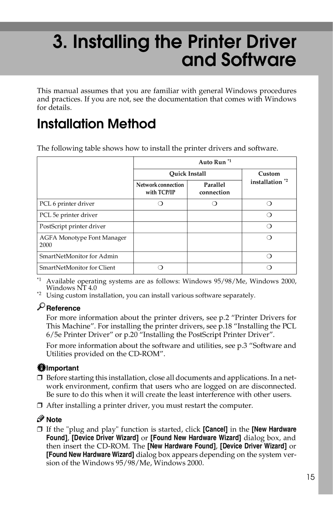 Savin 1013 Installation Method, Auto Run *1 Quick Install Custom Installation *2, Parallel, Connection 