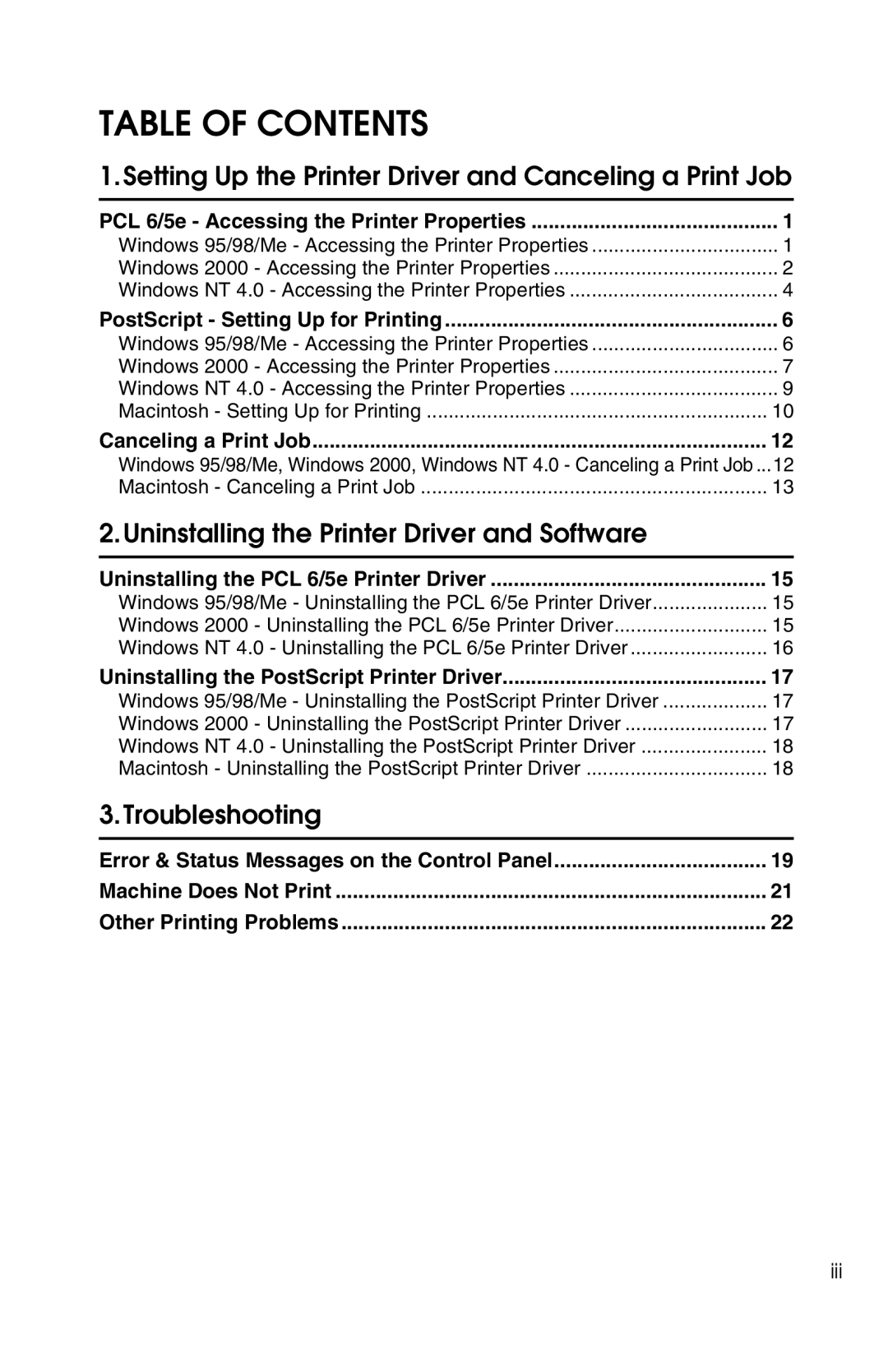 Savin 1013 operating instructions Table of Contents 