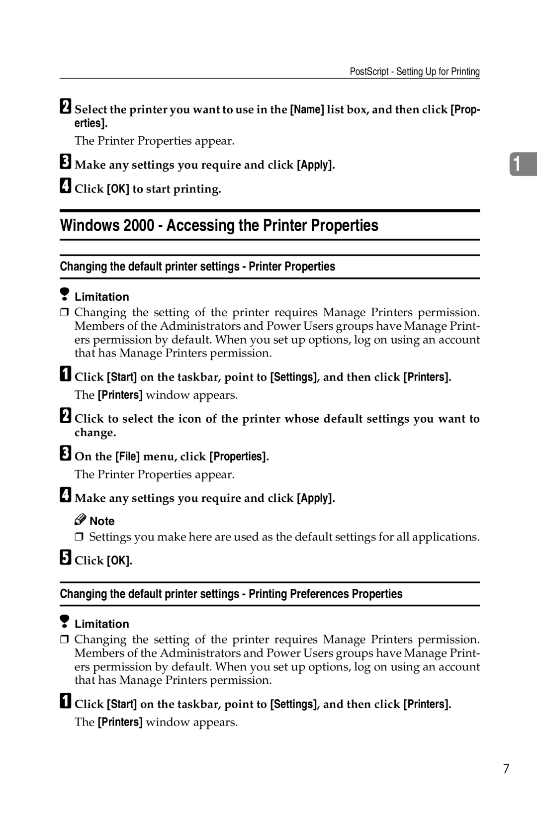 Savin 1013 operating instructions PostScript Setting Up for Printing 