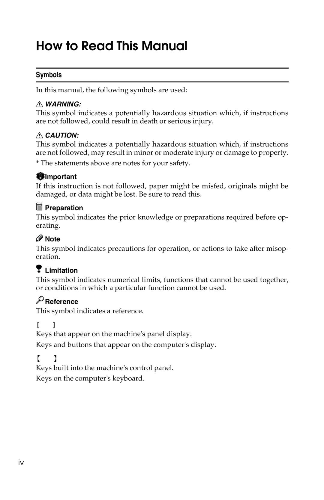 Savin 1013 operating instructions How to Read This Manual, Symbols 