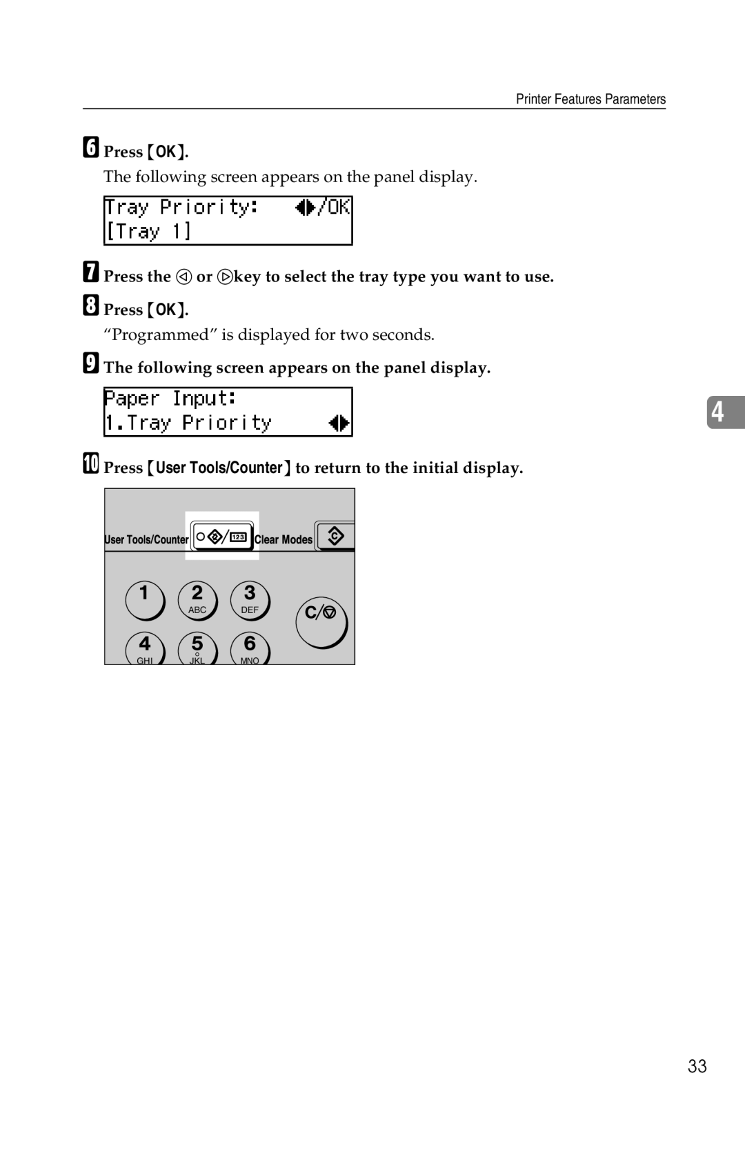 Savin 1013 operating instructions Programmed is displayed for two seconds 