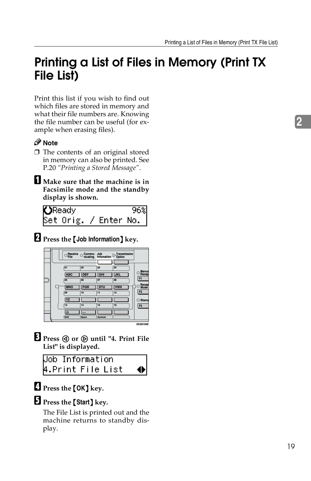 Savin 1018 manual Printing a List of Files in Memory Print TX File List 