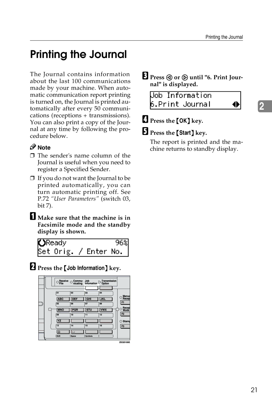 Savin 1018 manual Printing the Journal 