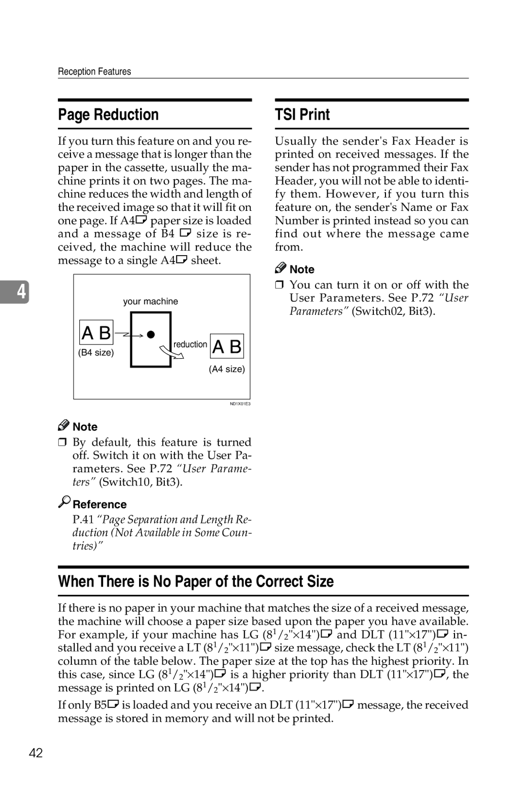 Savin 1018 manual Reduction, TSI Print, When There is No Paper of the Correct Size 