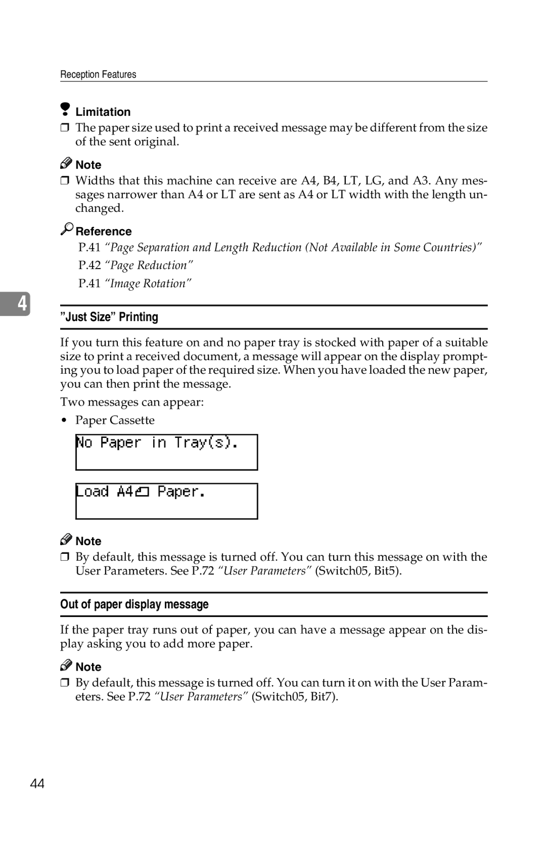 Savin 1018 manual Just Size Printing, Out of paper display message 