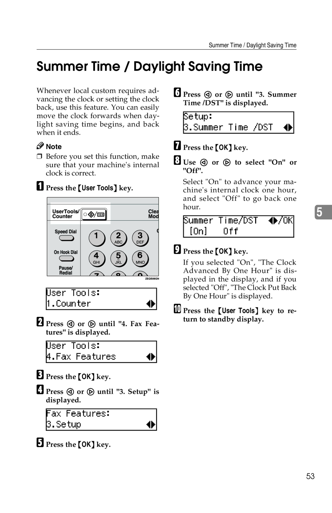 Savin 1018 manual Summer Time / Daylight Saving Time 