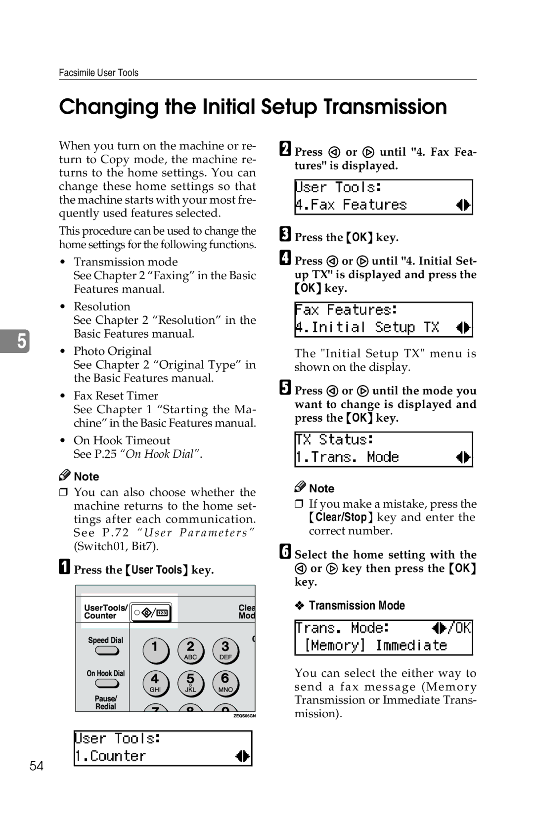 Savin 1018 manual Changing the Initial Setup Transmission, Transmission Mode 