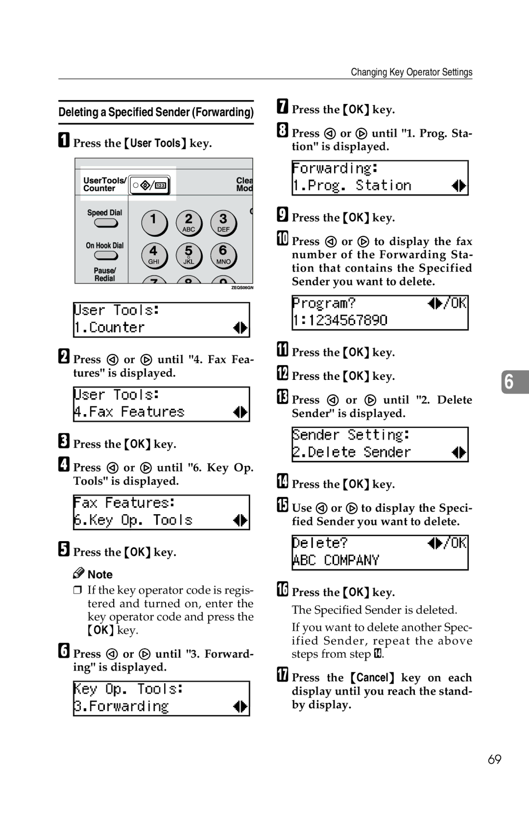 Savin 1018 manual Deleting a Specified Sender Forwarding 