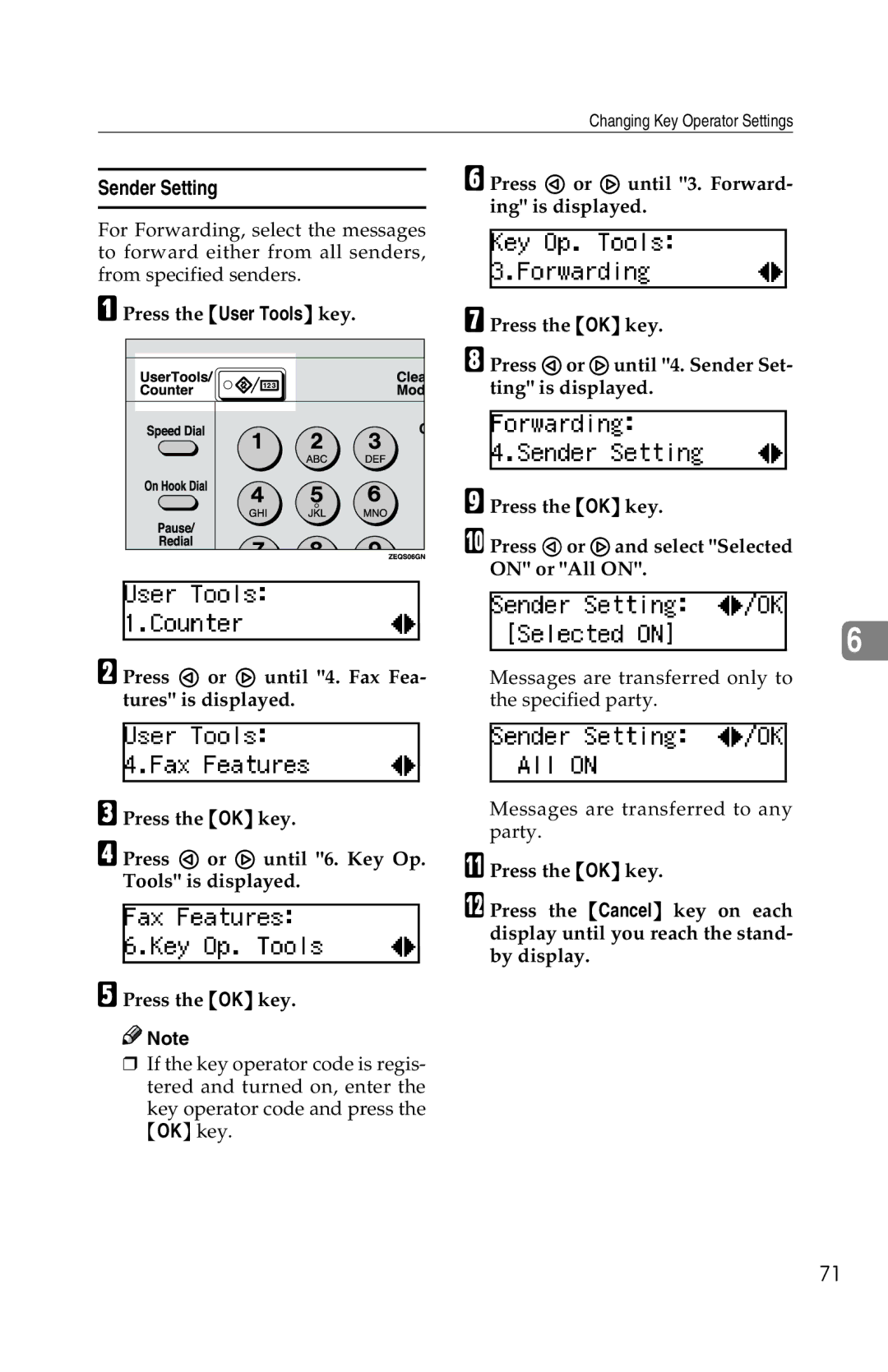 Savin 1018 manual Sender Setting 