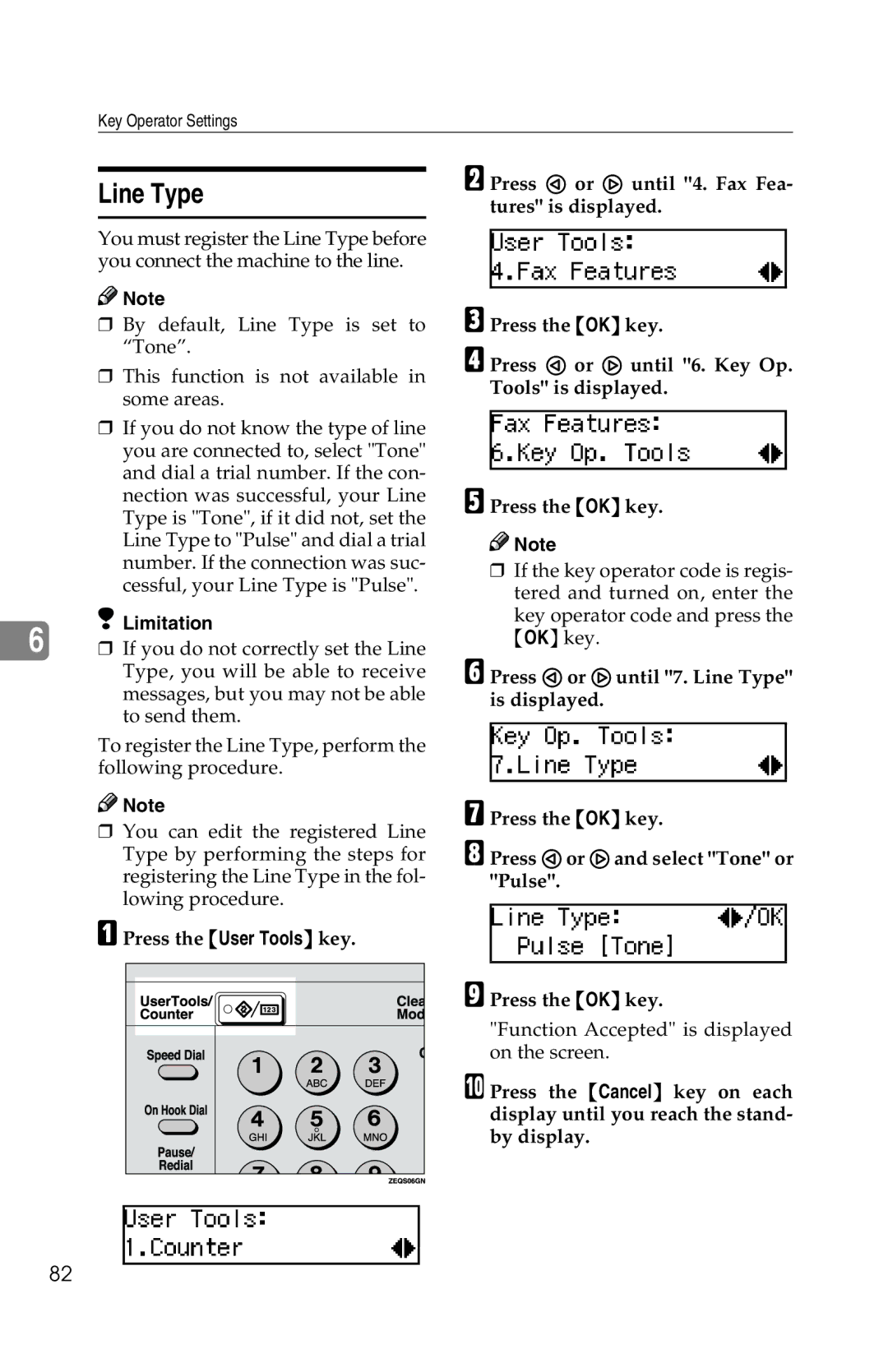 Savin 1018 manual Line Type, If you do not correctly set the Line 