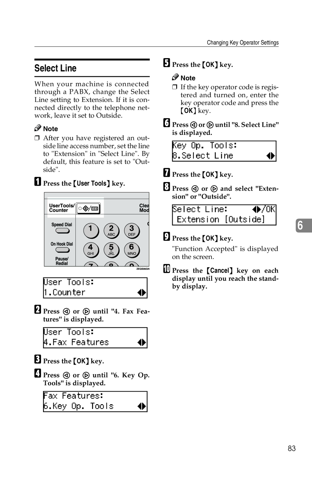 Savin 1018 manual Select Line 