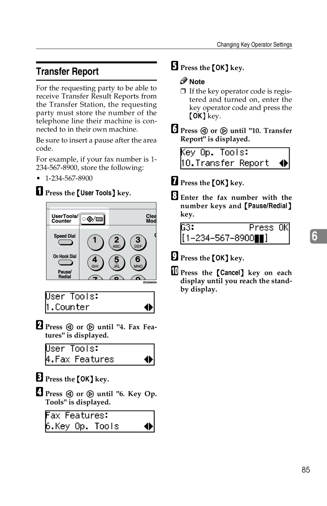 Savin 1018 manual Transfer Report 