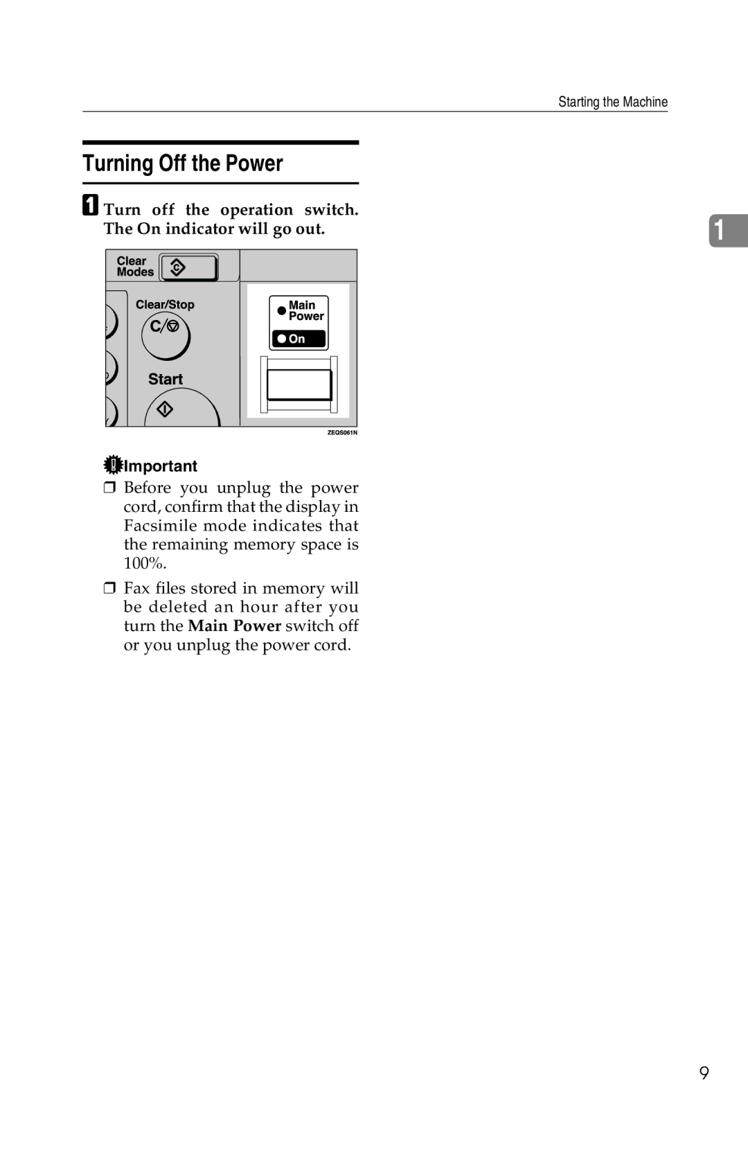 Savin 1018 manual Turning Off the Power, Turn off the operation switch On indicator will go out 