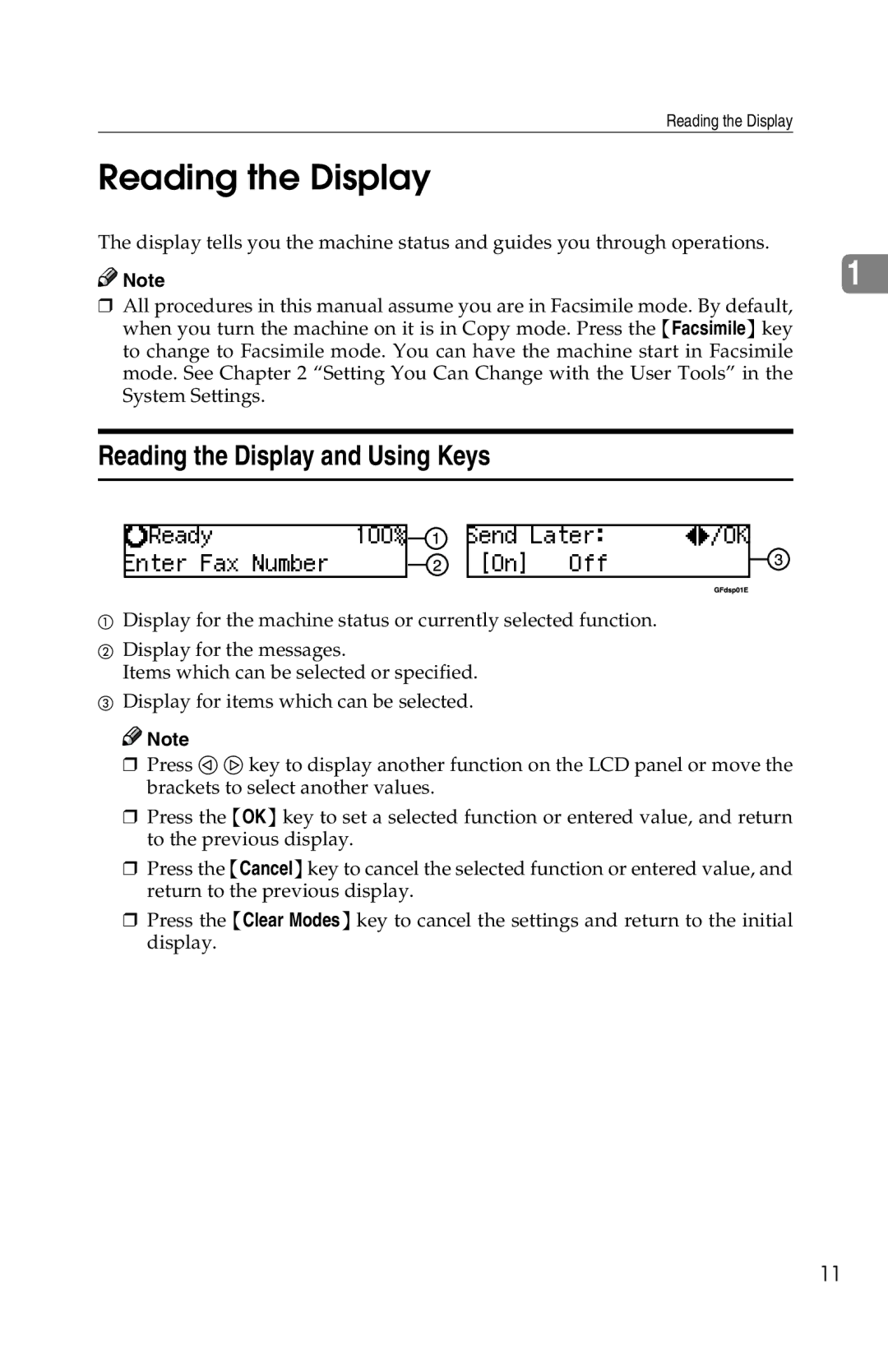 Savin 1018 manual Reading the Display and Using Keys 