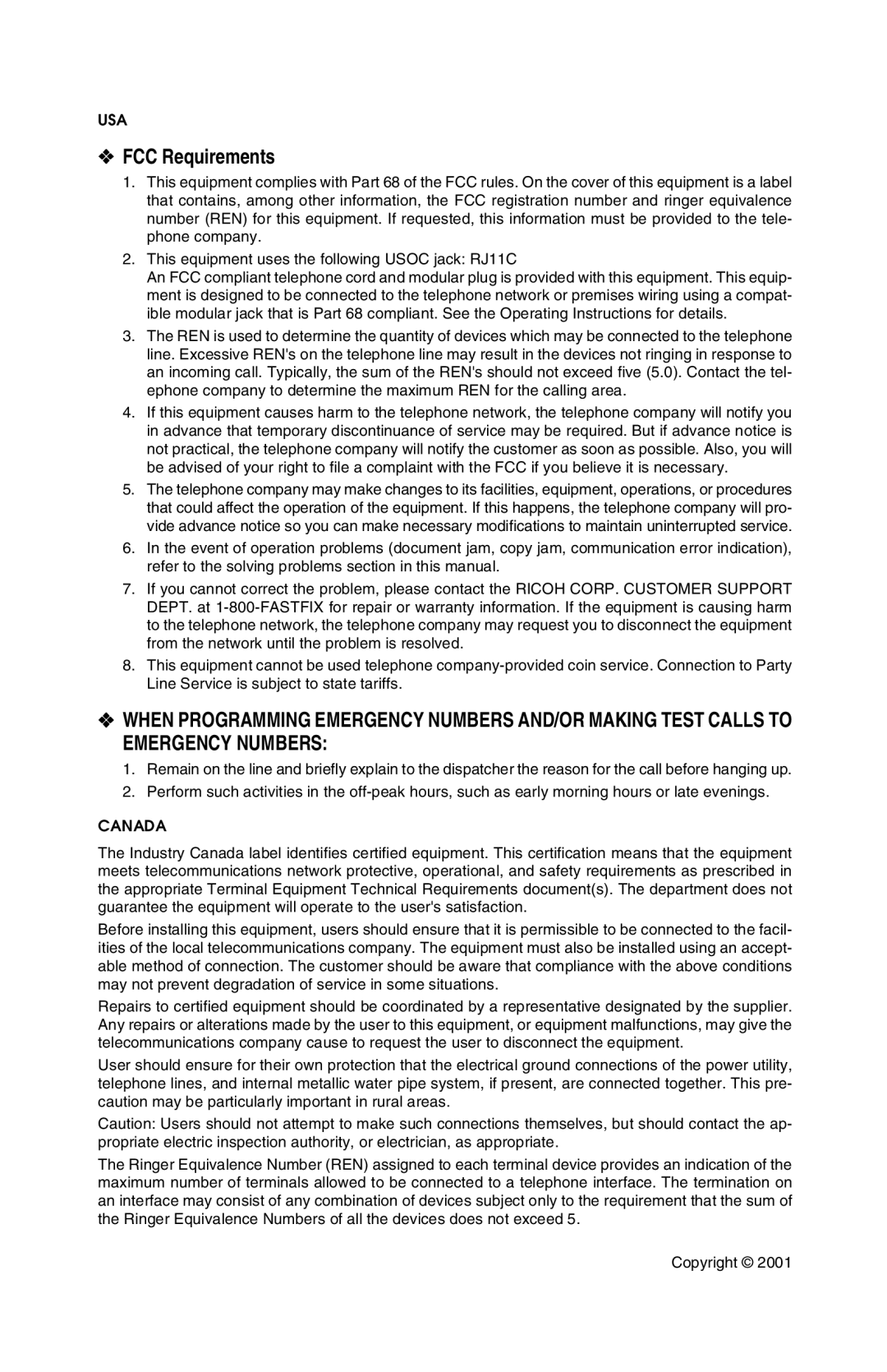 Savin 1018 manual FCC Requirements, Canada 