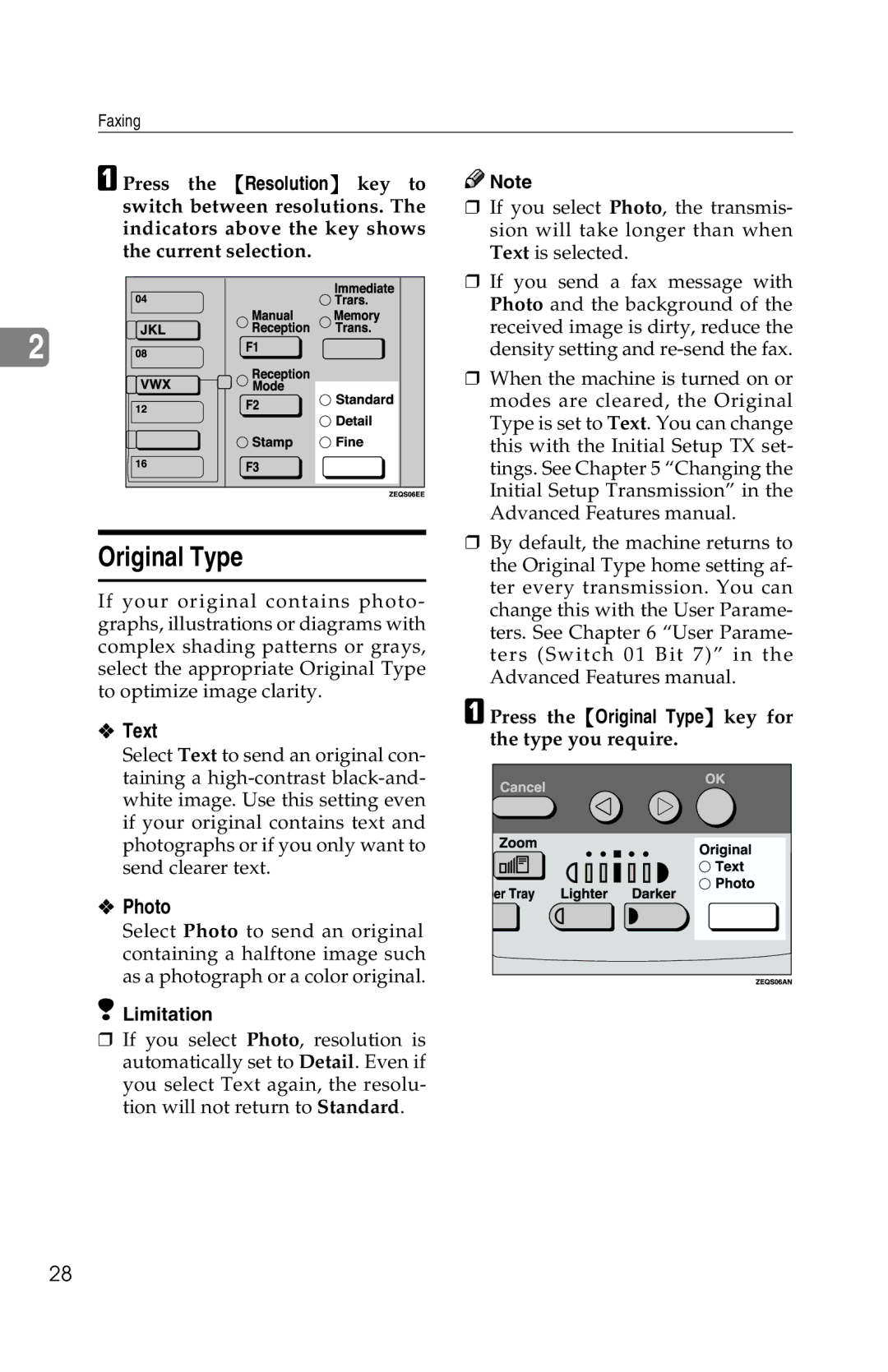 Savin 1018 manual Text, Photo, Press the Original Type key for the type you require 