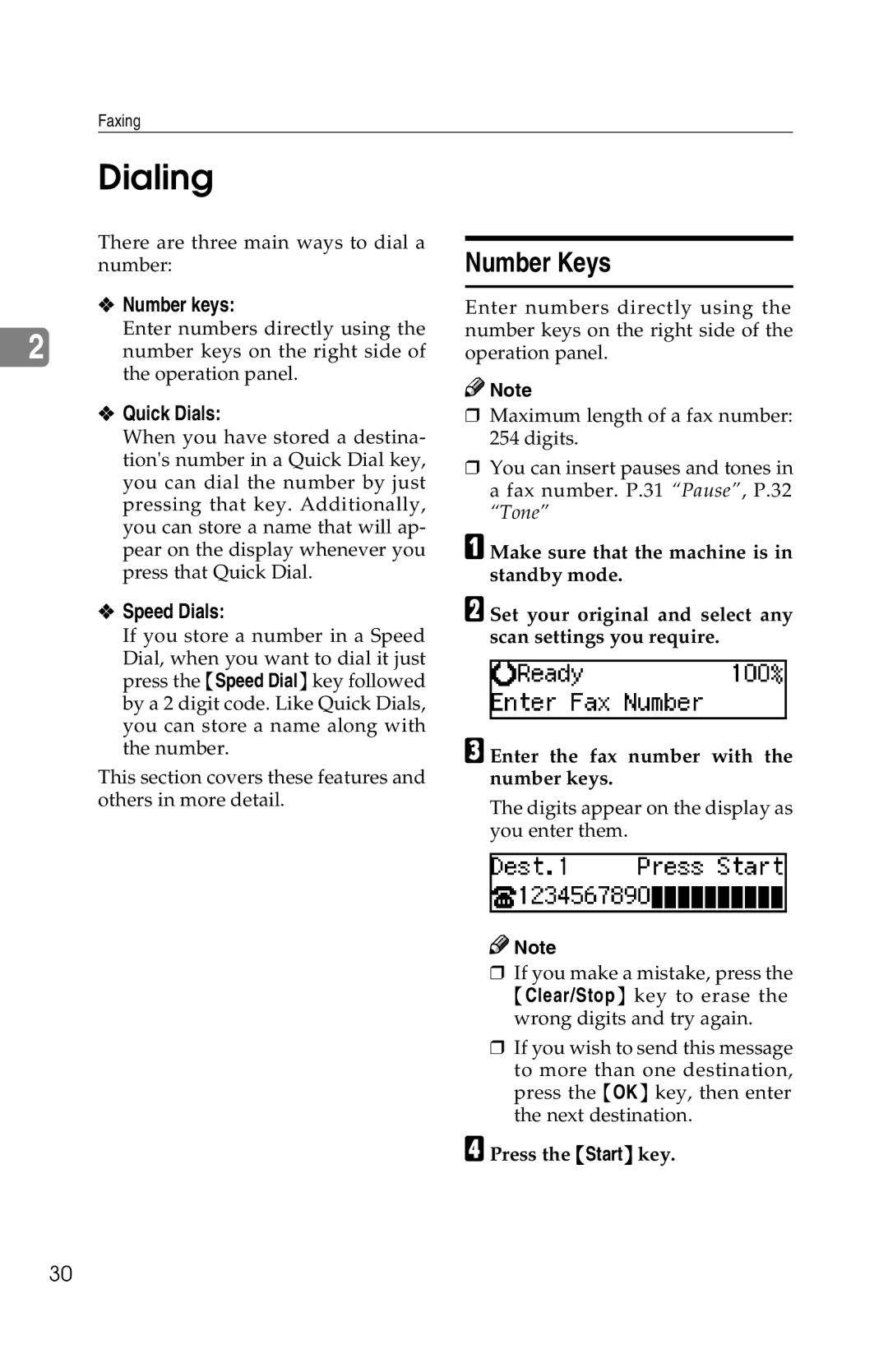 Savin 1018 manual Dialing, Number keys, Quick Dials, Speed Dials 