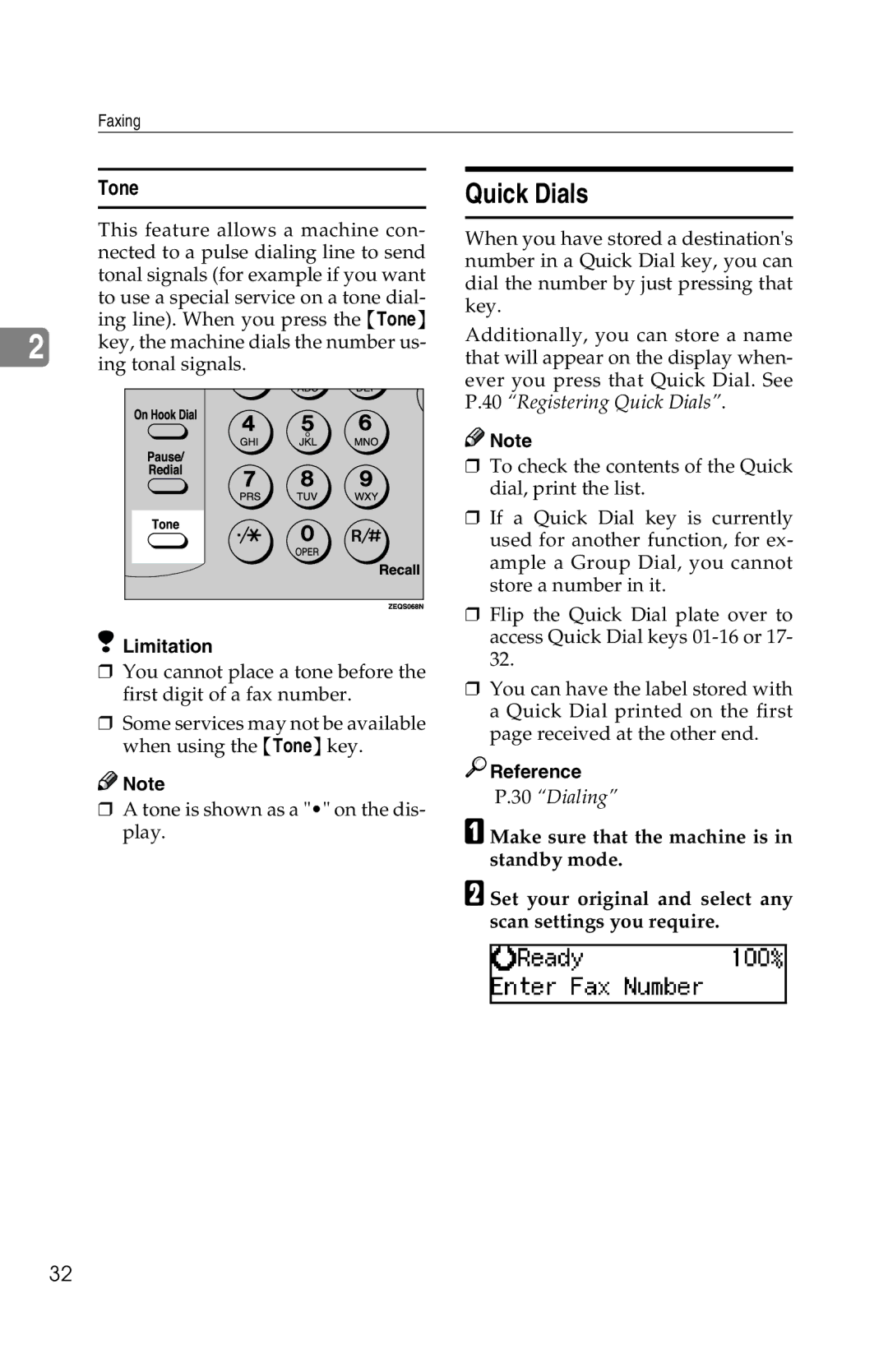 Savin 1018 manual Quick Dials, Tone 