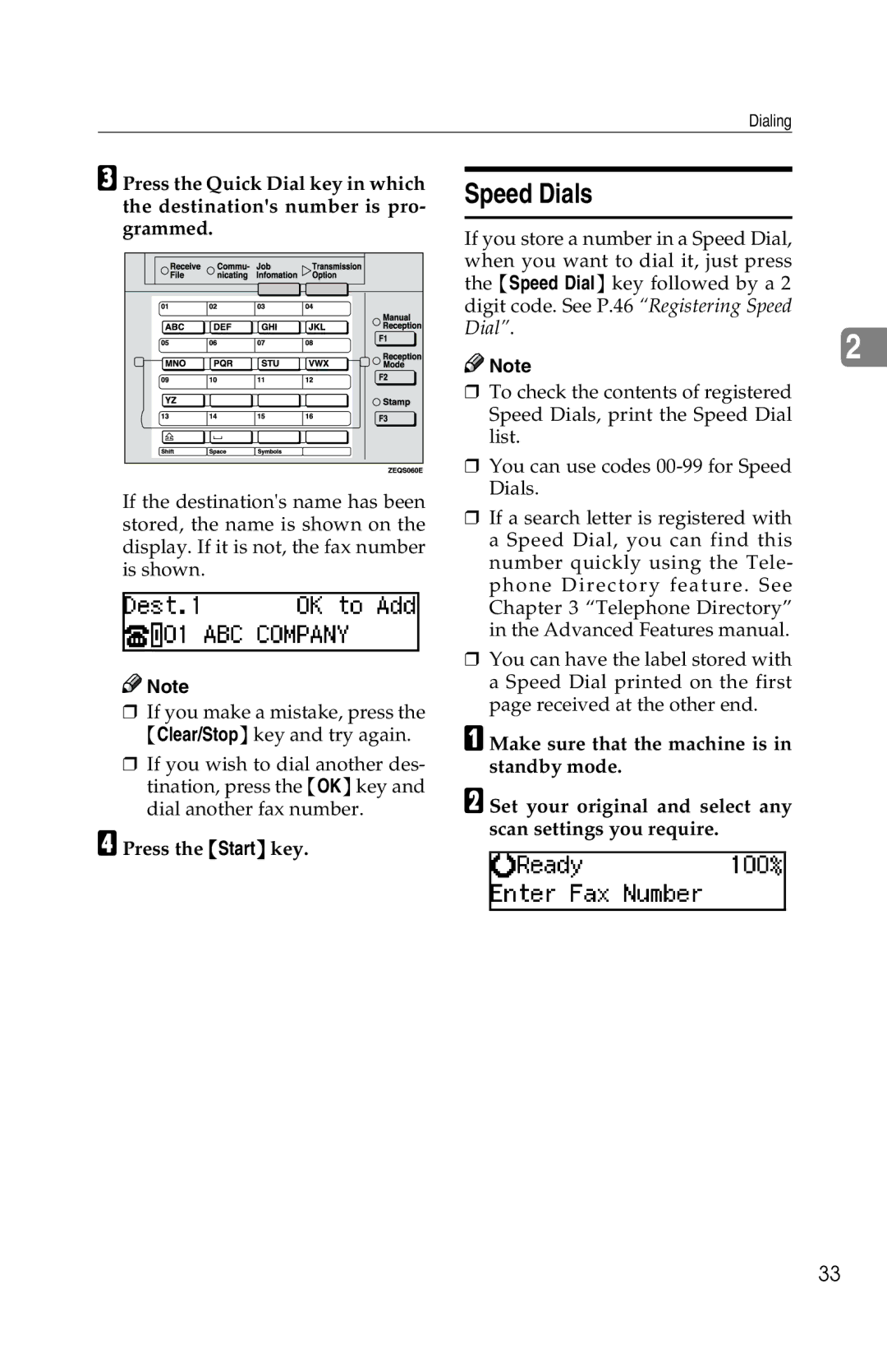 Savin 1018 manual Speed Dials 