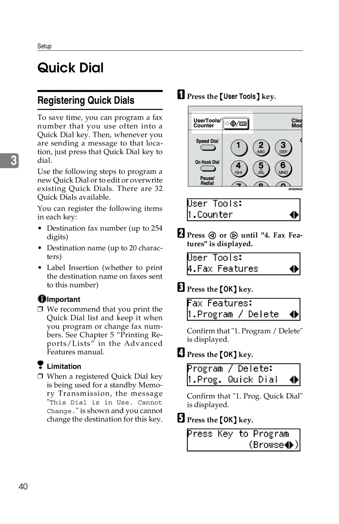 Savin 1018 manual Registering Quick Dials 