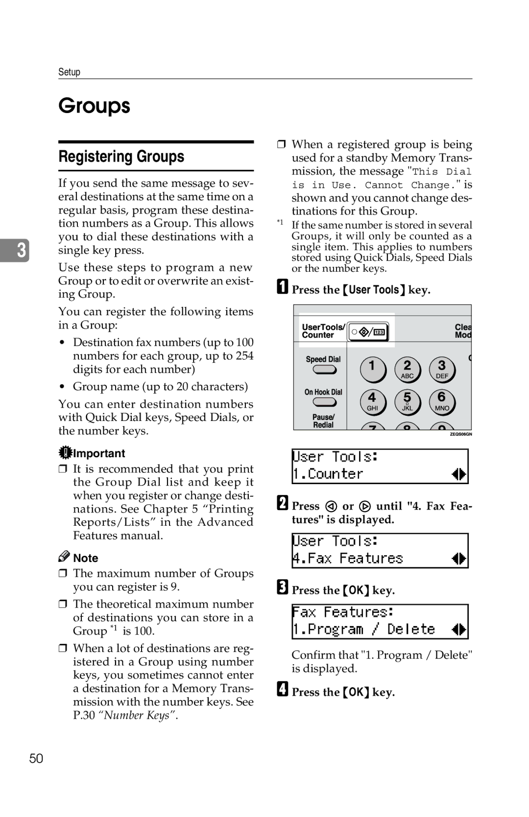 Savin 1018 manual Registering Groups 