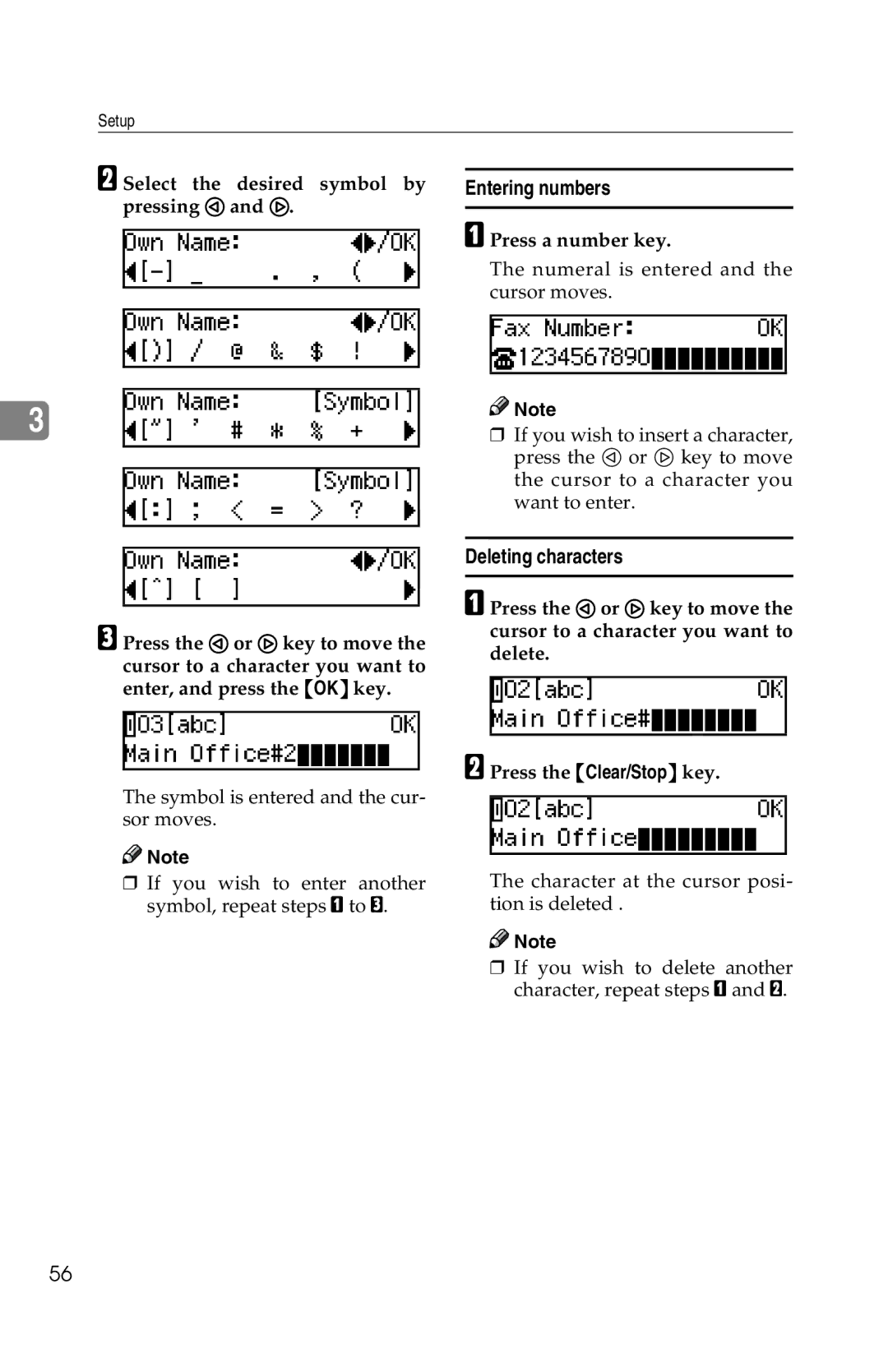 Savin 1018 manual Entering numbers, Press a number key, Deleting characters 