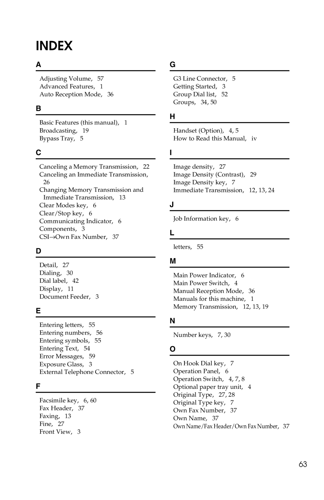 Savin 1018 manual Index 