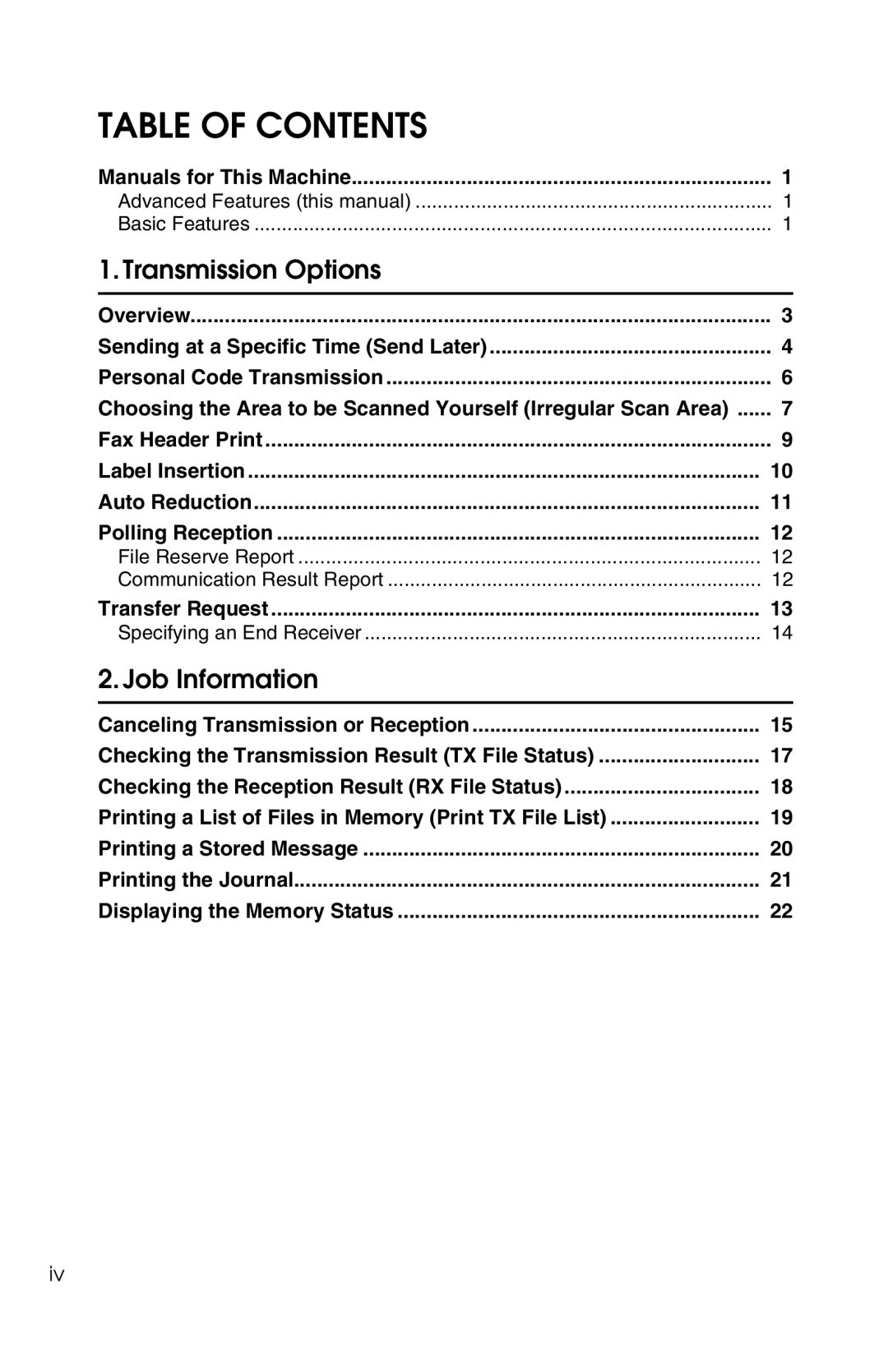 Savin 1018 manual Table of Contents 