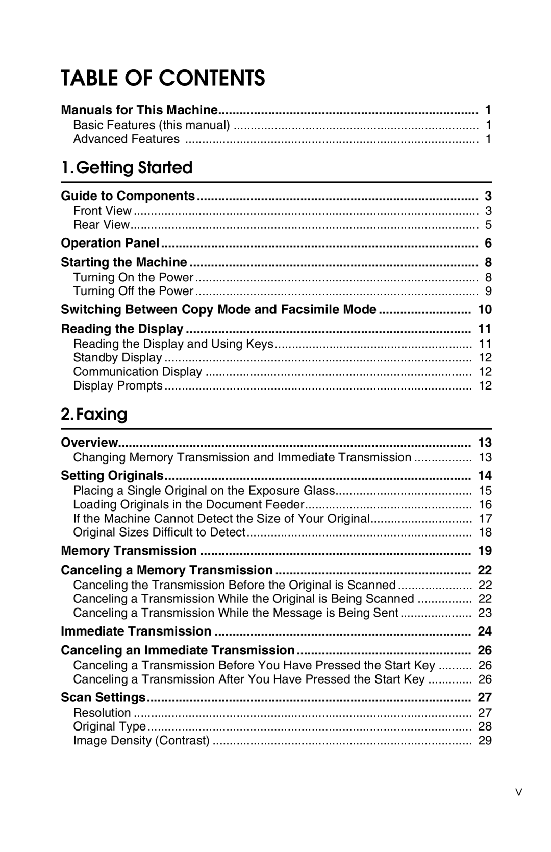 Savin 1018 manual Table of Contents 