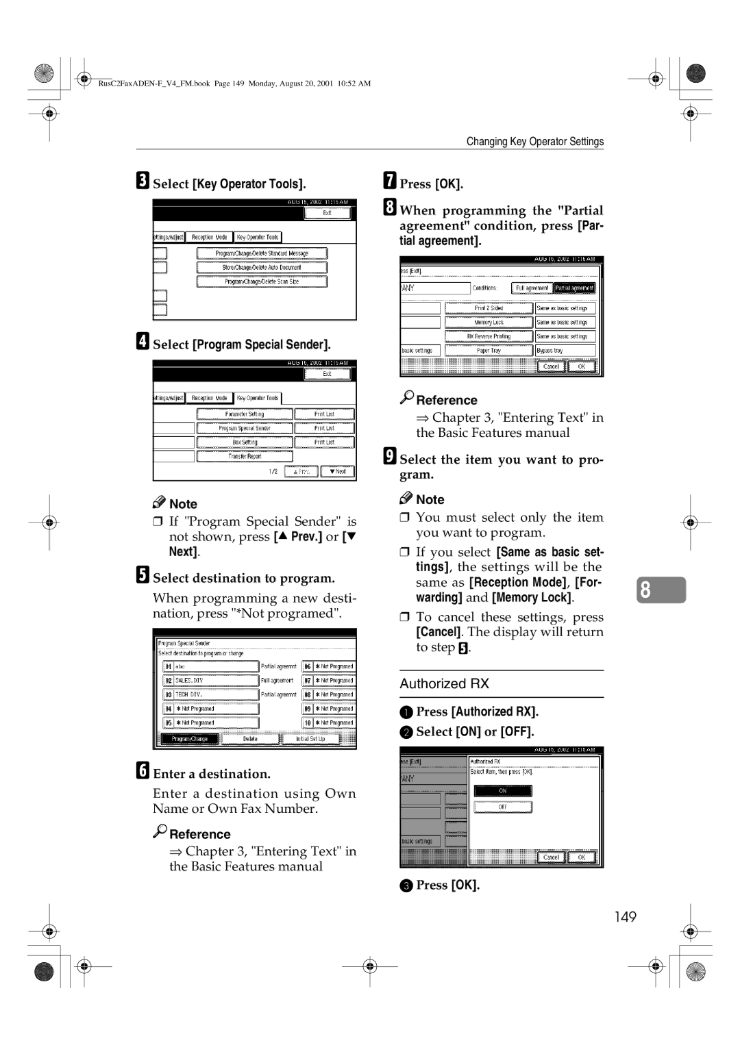 Savin 1027 manual 149, Select Key Operator Tools Select Program Special Sender, If you select Same as basic set 