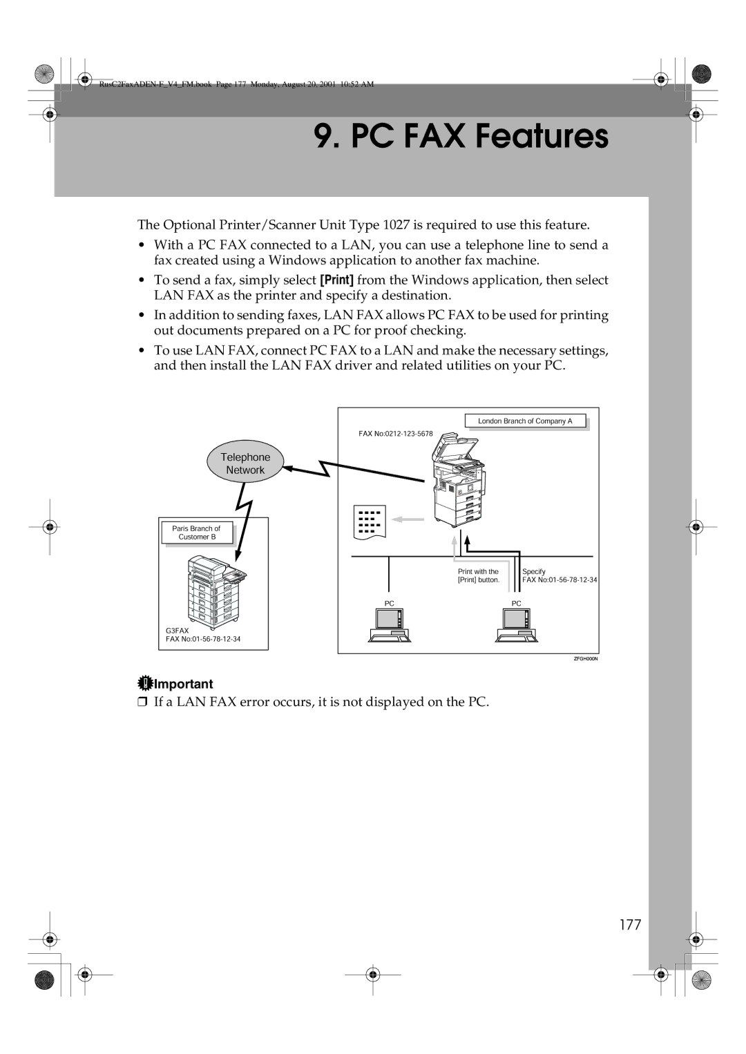 Savin 1027 manual PC FAX Features, 177 