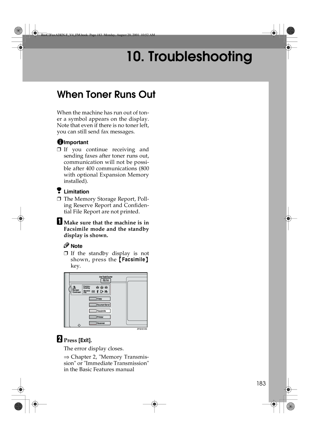 Savin 1027 manual When Toner Runs Out, 183 