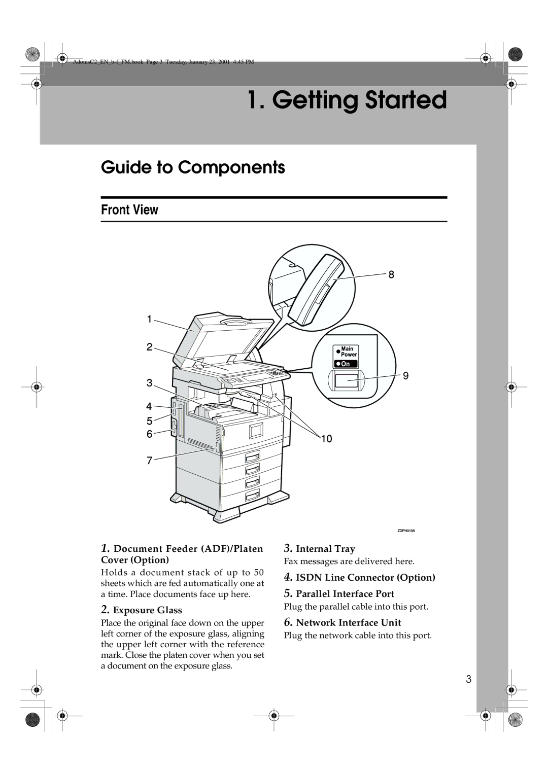 Savin 1045 manual Guide to Components, Front View 