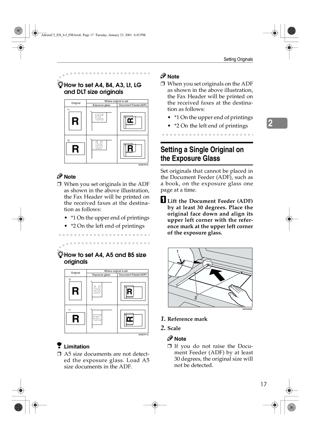 Savin 1045 manual Setting a Single Original on the Exposure Glass, How to set A4, B4, A3, Lt, LG and DLT size originals 