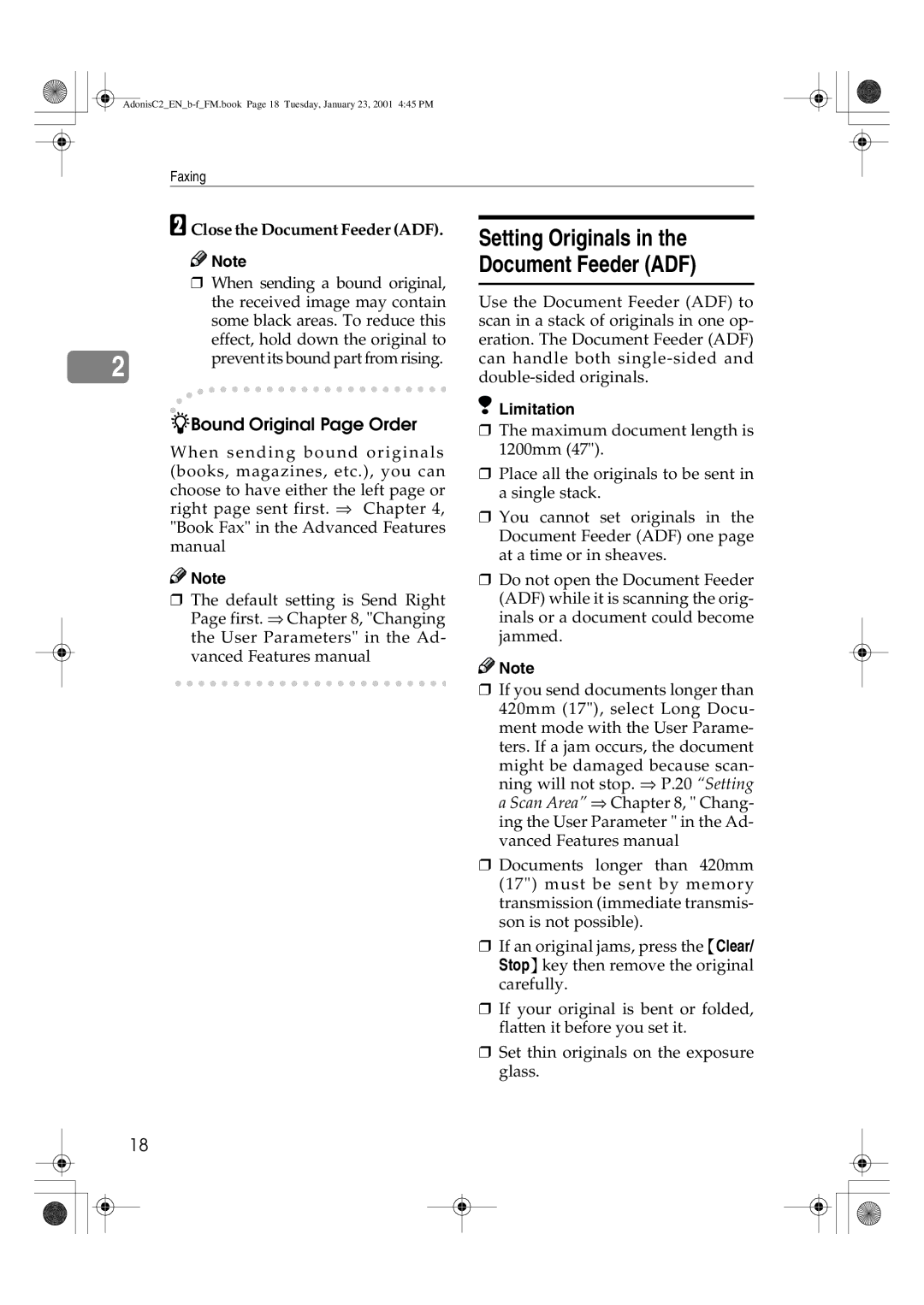 Savin 1045 manual Bound Original Page Order, Setting Originals in the Document Feeder ADF, Close the Document Feeder ADF 