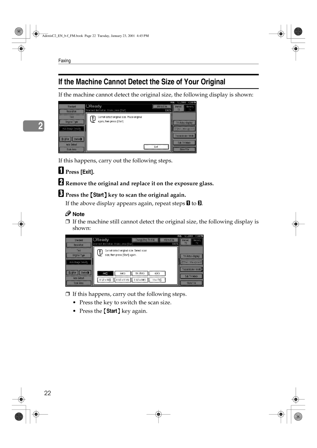 Savin 1045 manual If the Machine Cannot Detect the Size of Your Original 