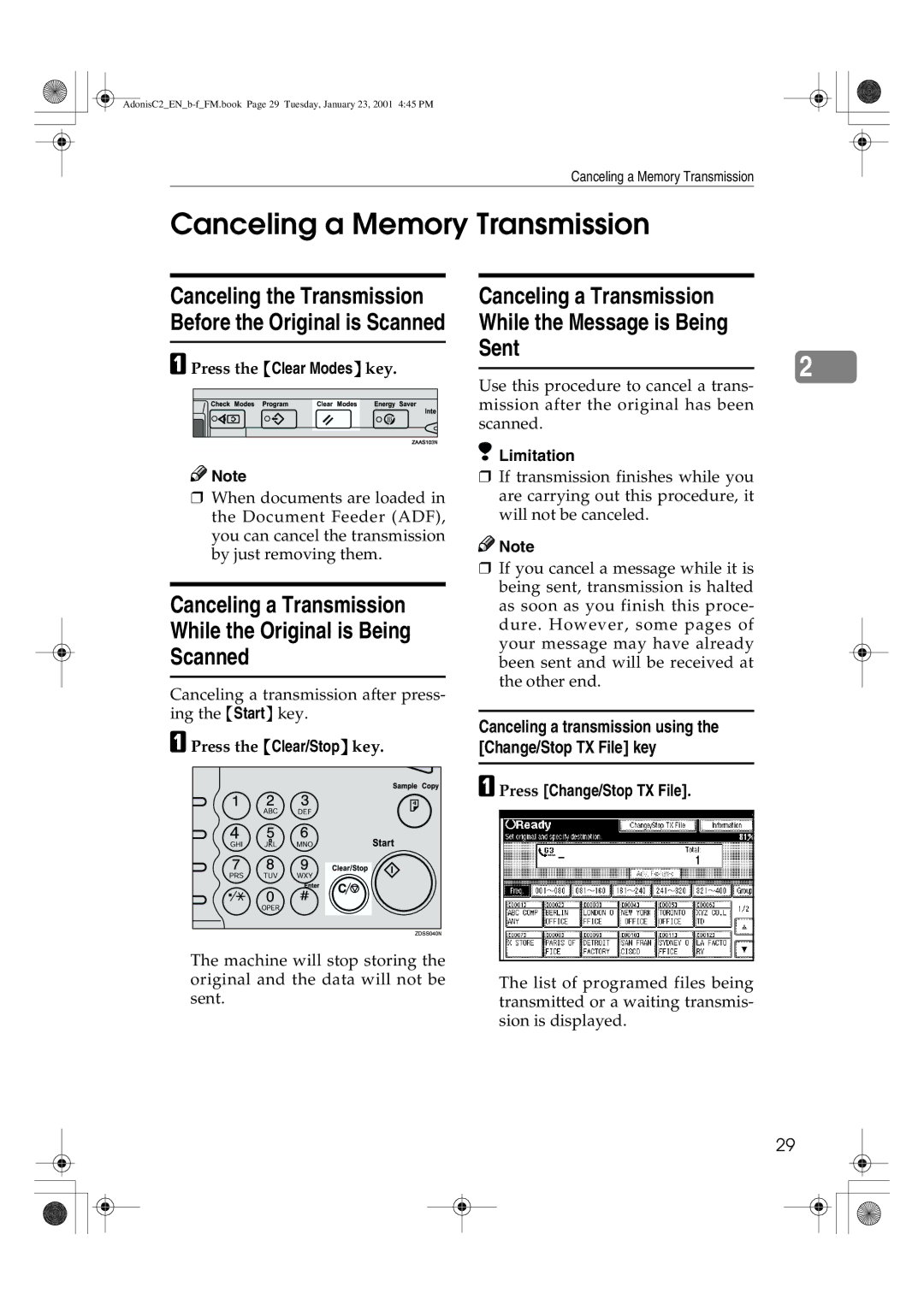 Savin 1045 manual Canceling a Memory Transmission, Canceling a Transmission While the Message is Being Sent 